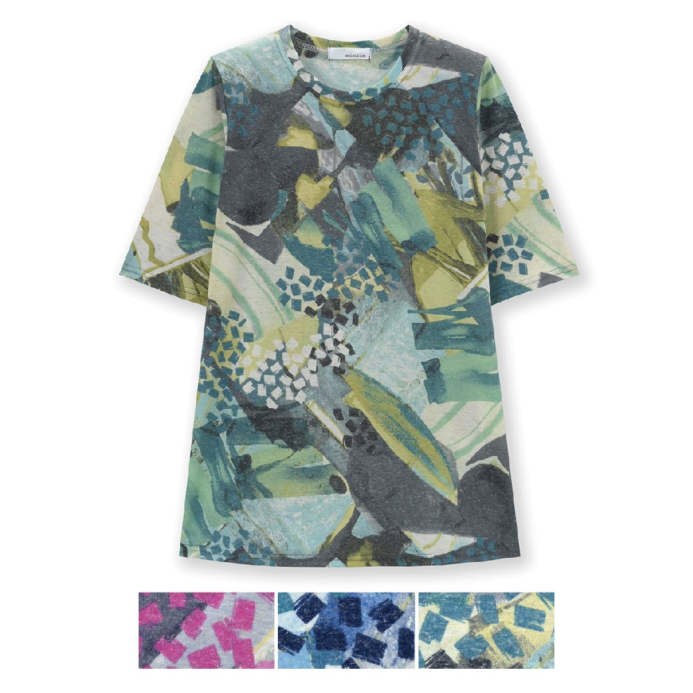 P000 SS-0162 麻混抽象プリントチュニックTシャツ(J26-022) 6枚組