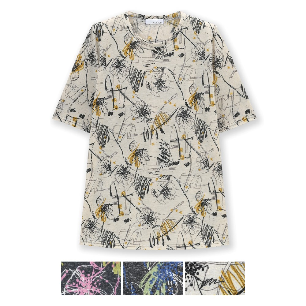 P000 SS-0163 麻混ペイントプリントチュニックTシャツ(J26-023) 6枚組