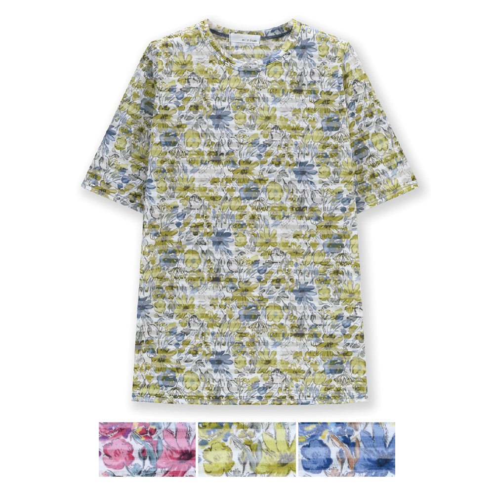 P000SS-0166 T/Cボーダー大花プリントチュニックTシャツ(J26-026) 6枚組