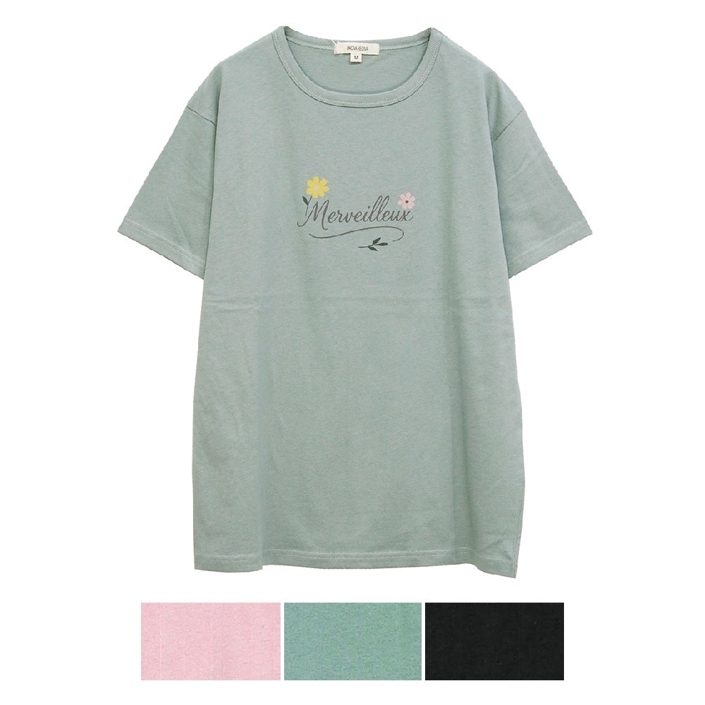 P000SS-0190 半袖綿１００％英字花プリントＴシャツ(530019) 6枚組