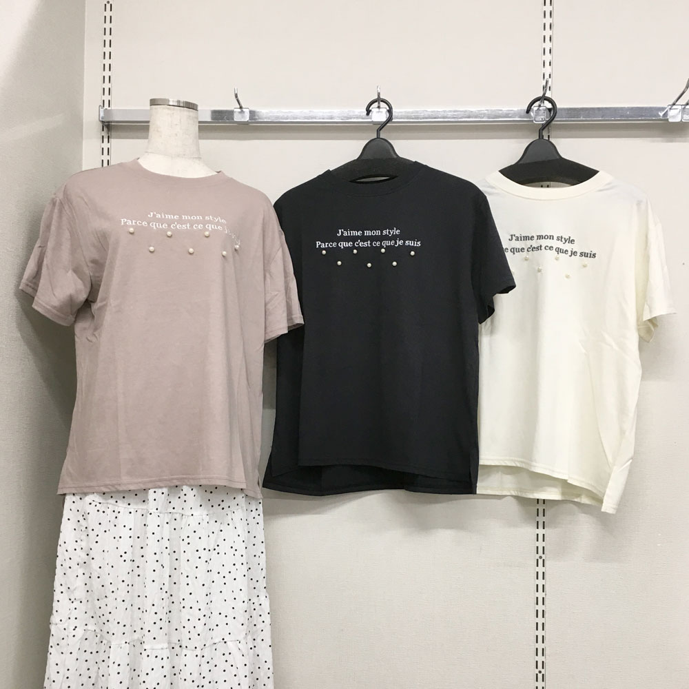 P000 パール付きデザインTシャツ（F2KA-881225）
