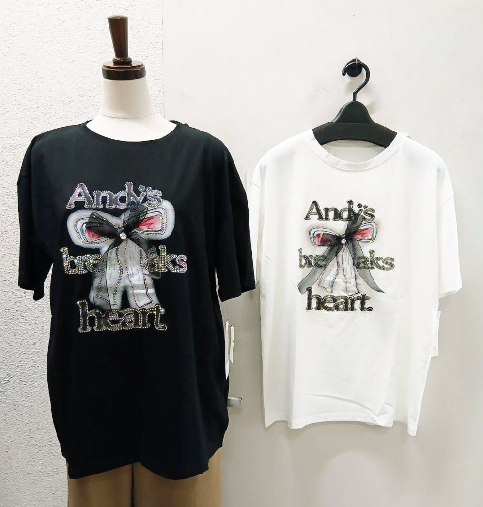 P000 リボン+ビジュー付き Tシャツ（F3Y-11860）