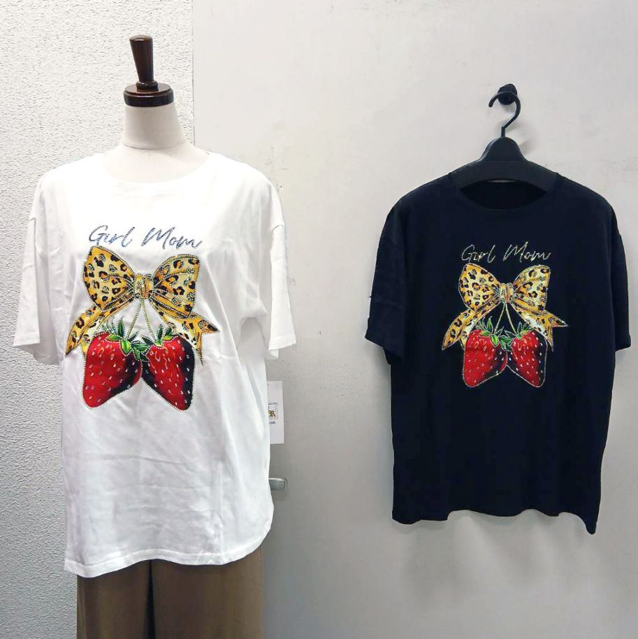 P000 ビジュー付き リボンいちごTシャツ（F3Y-11859）