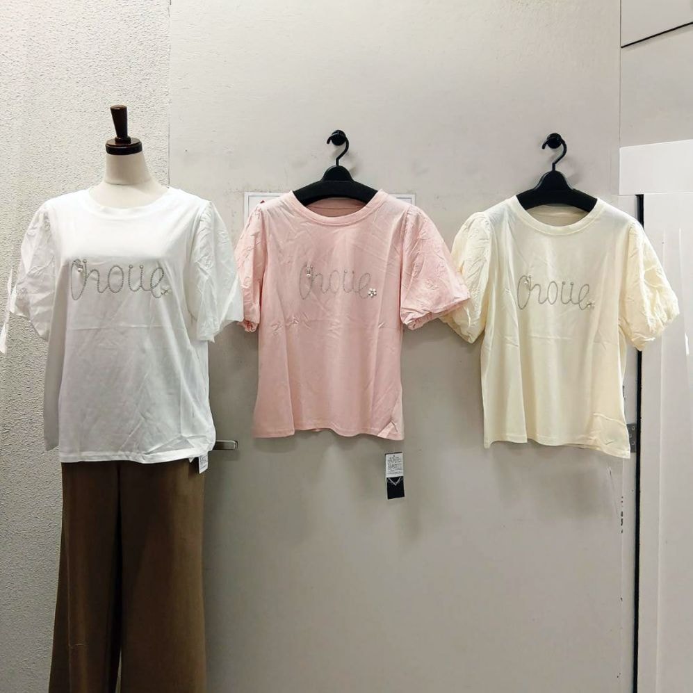 P000 袖異素材  ビジュー付き胸Pt カットソー（F3Y-PJ5040Y）