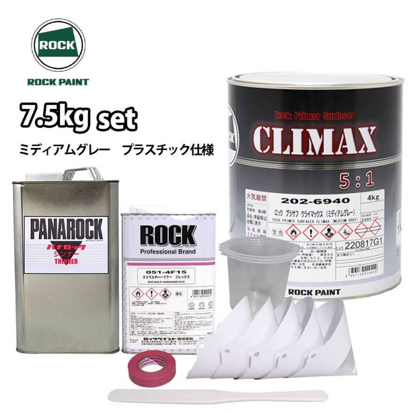 送料無料!ロックプラサフクライマックス プラスチック仕様 ミディアムグレー 7.5kgセット/ロックペイント プラサフ ミディアムグレー 塗料