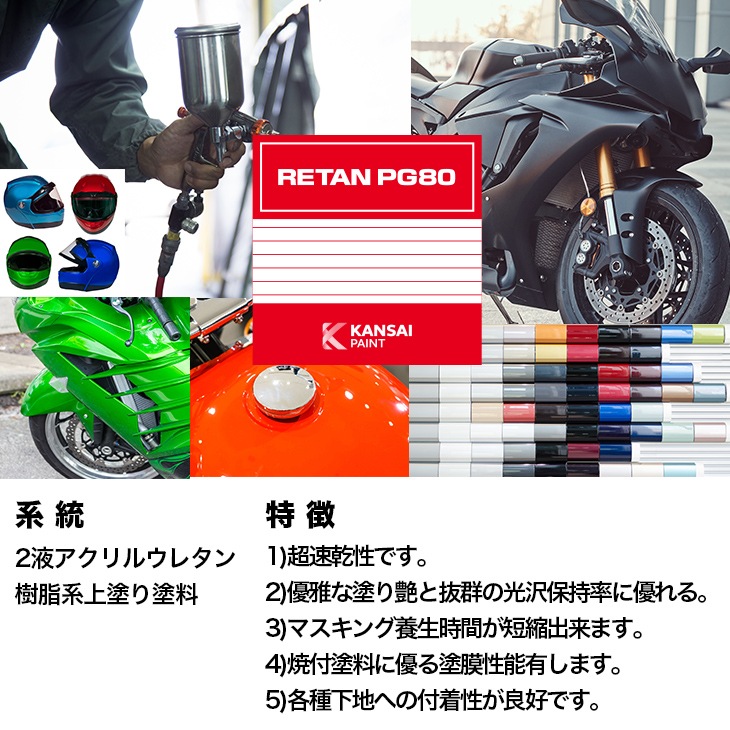 カラー確認 ページ 関西ペイント PG80 調色 カワサキ NH8 (バイク色) エボニーブラック