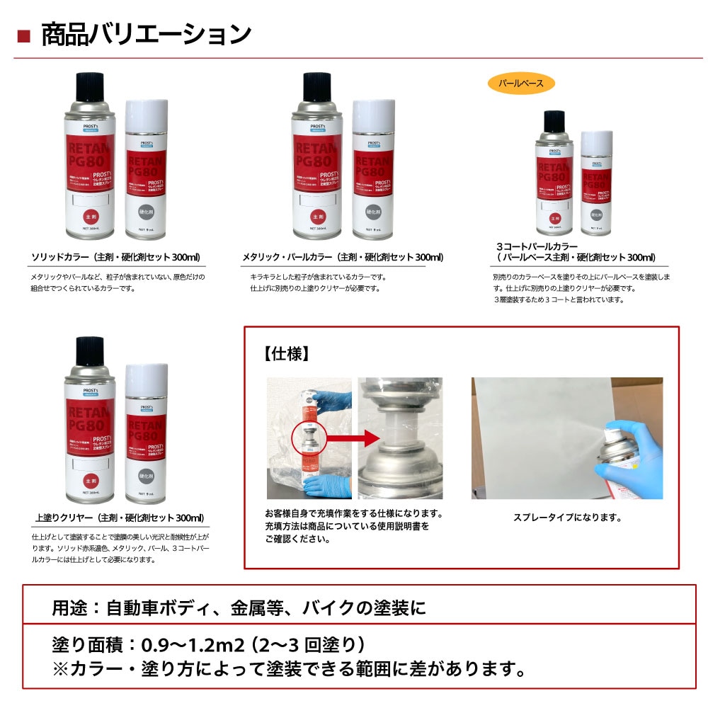 清水　PRO TUNE 塗料セットとスプレーガン　パテ PROST's 2液型スプレー オリジナル調色 パープル 300ml /自動車用