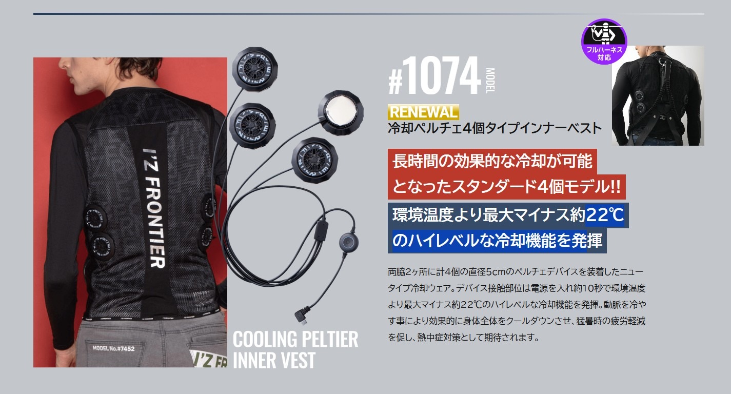 アイズフロンティア(PS1074-LL)冷却ペルチェ4個タイプインナーベスト＆デバイス・バッテリーセット