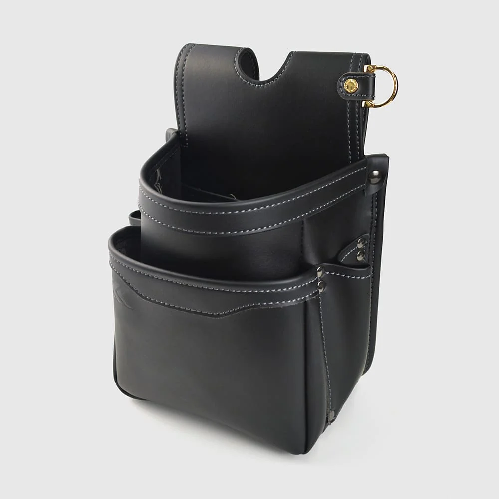 フジ矢(AB-22BG)腰袋2段(黒金)LIGHT PU LEATHER SERIES
