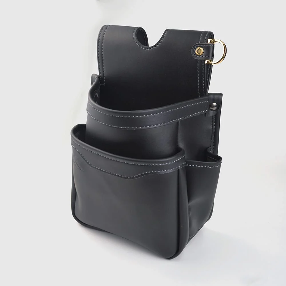 フジ矢(AB-32BG)腰袋薄型2段(黒金)LIGHT PU LEATHER SERIES