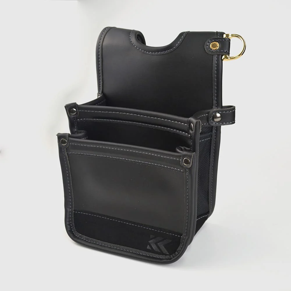フジ矢(AB-42BG)建築薄型腰袋2段(黒金)LIGHT PU LEATHER SERIES