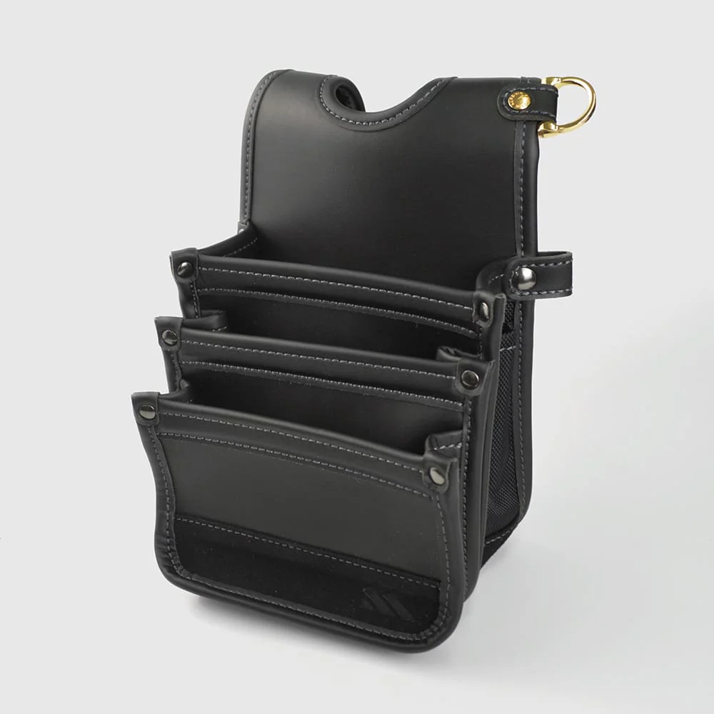 フジ矢(AB-43BG)建築薄型腰袋3段(黒金)LIGHT PU LEATHER SERIES