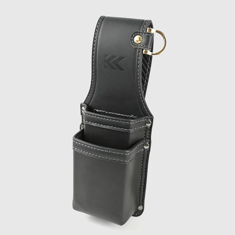 フジ矢(AH-14BG)圧着2段ホルダー大(黒金)LIGHT PU LEATHER SERIES