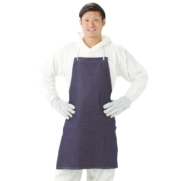 NJ-100N デニム胸付前掛け ロープ紐タイプ エプロン  ポケット無し