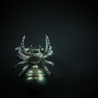 K18WG タヒチパール リング 蜘蛛 黒蝶