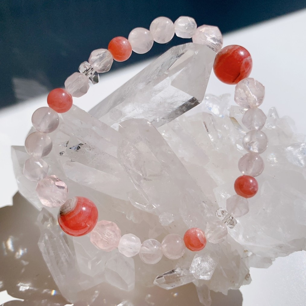 [25Y]ロードクロサイト（インカローズ）,ローズクォーツ,ローズオーラクォーツ,水晶 ブレスレット