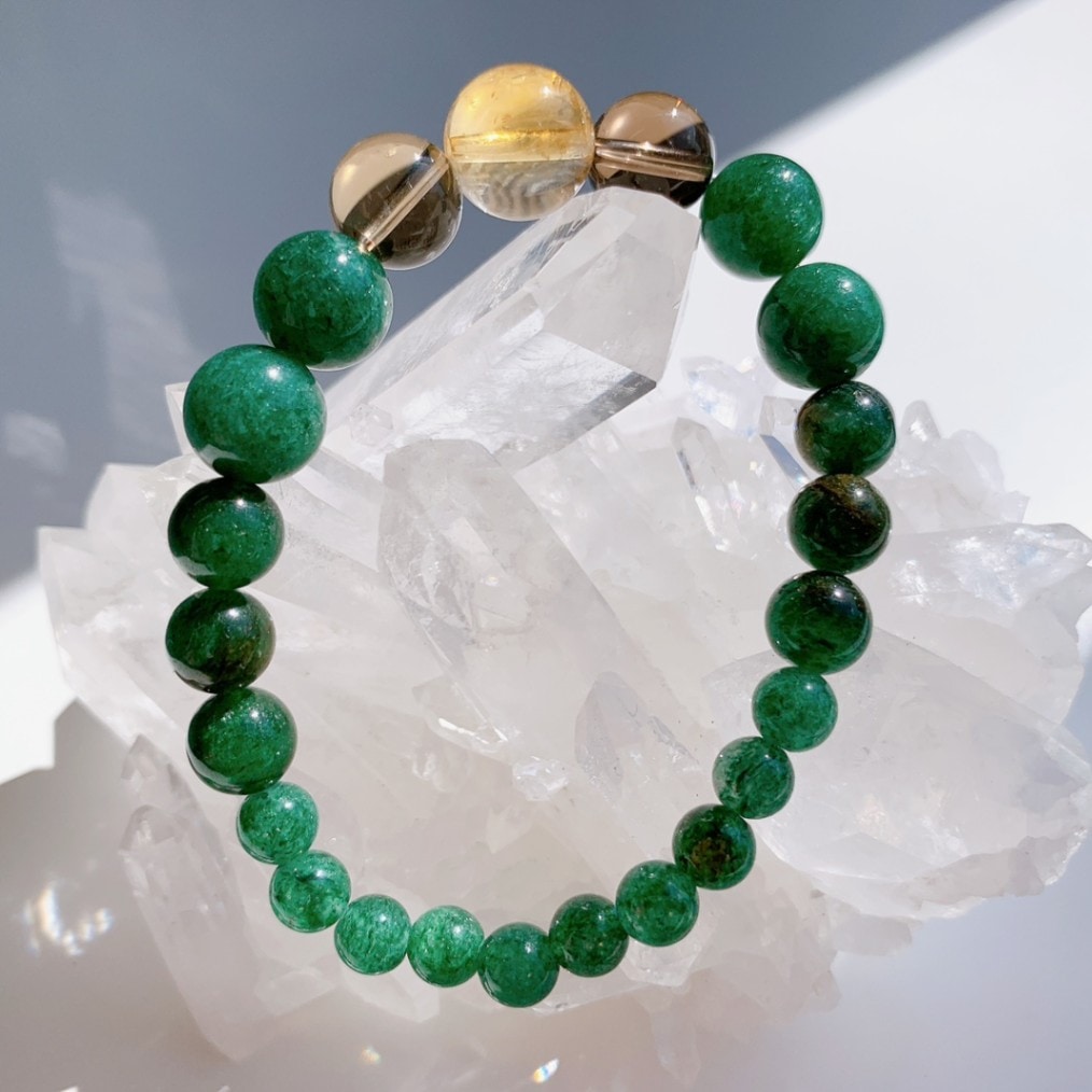 [47Y]シトリン,スモーキークォーツ,モスアベンチュリン ブレスレット