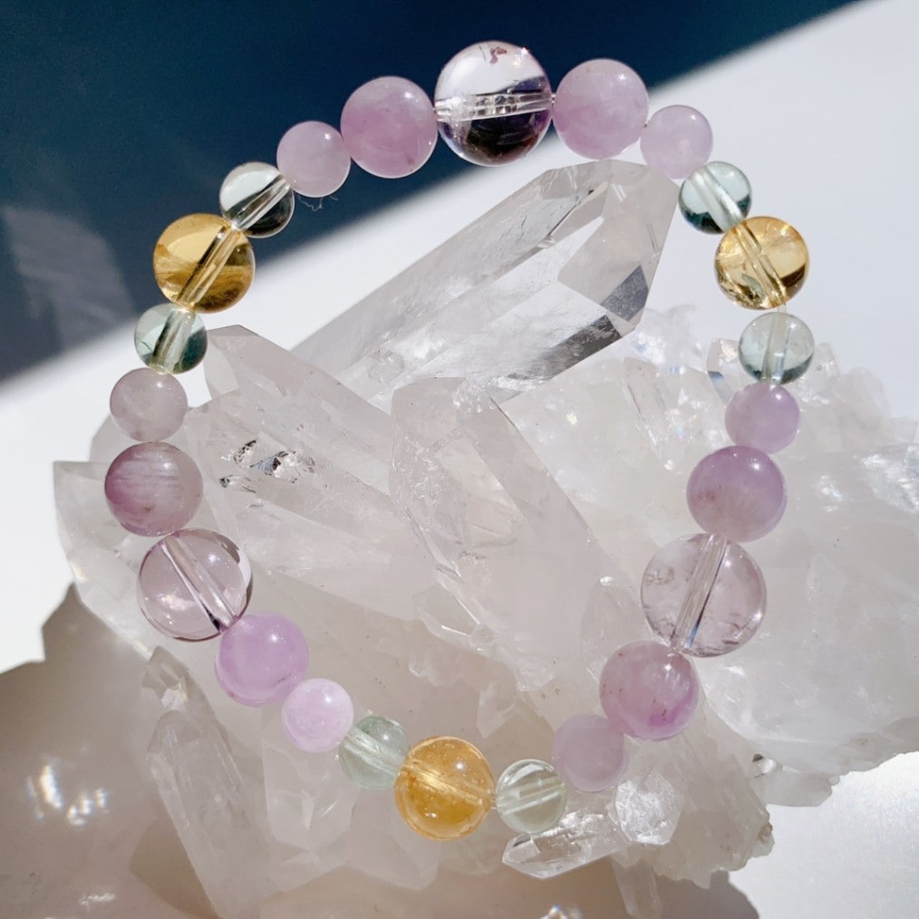 [62Y]シトリン,グリーンフローライト,ラベンダーアメジスト ブレスレット