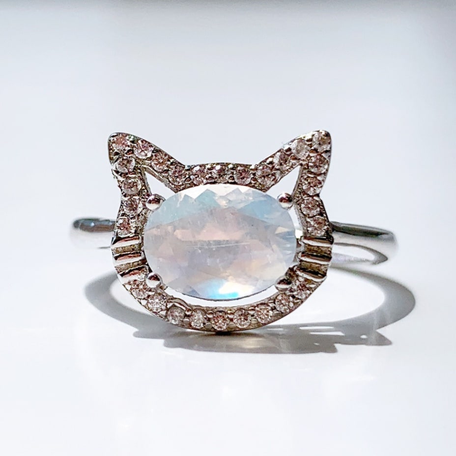シルバーネコリング フリーサイズ レインボームーンストーン