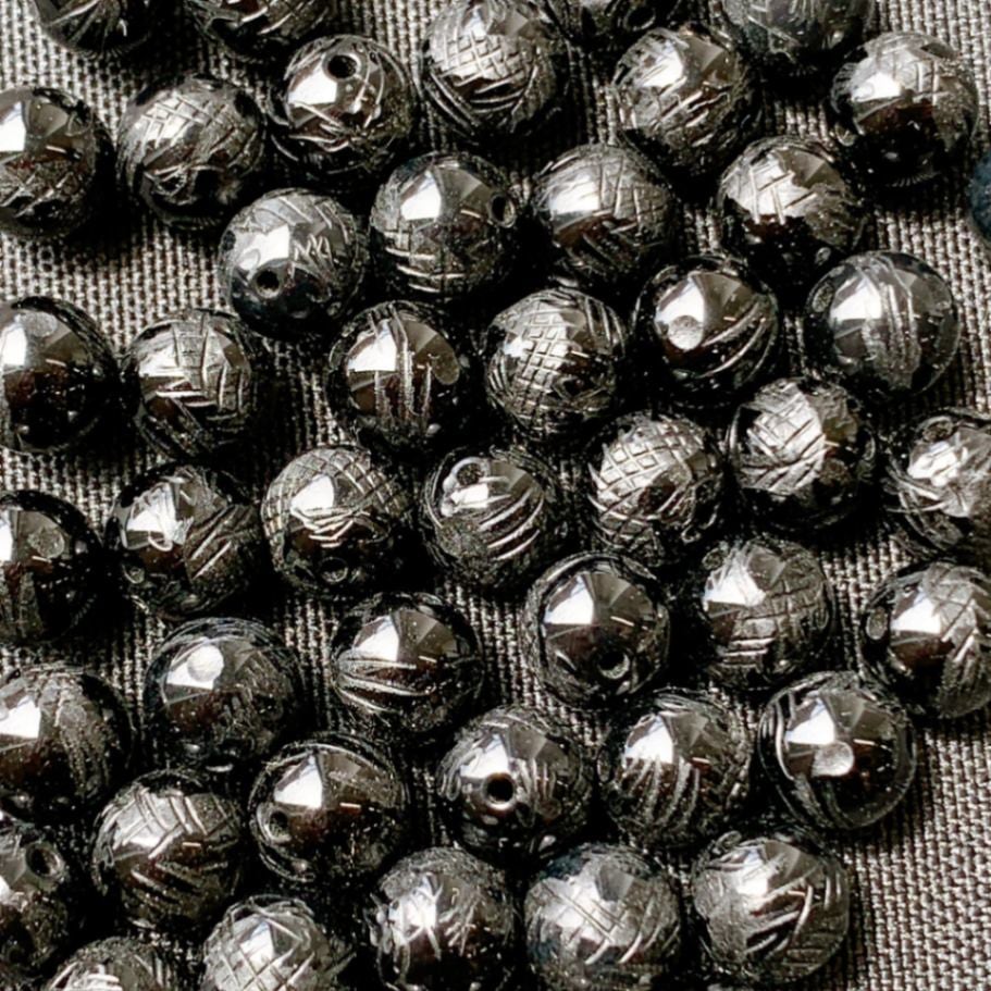 [114B]ブラックオニキス 黒龍彫刻(8mm)