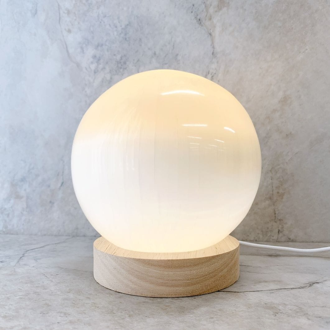 セレナイト ラウンド型 ランプ(USB LEDライト台座付き)