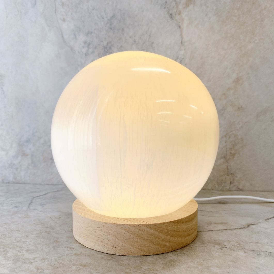 セレナイト ラウンド型 ランプ(USB LEDライト台座付き)