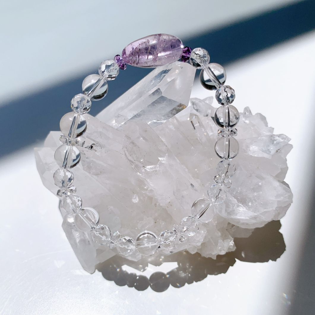 [120Y]ラベンダーアメジスト,アメジスト,水晶 ブレスレット