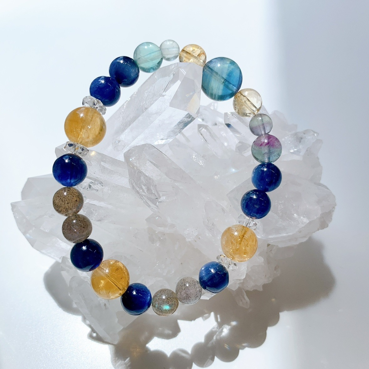 [90Y]ブルーフローライト,シトリン,水晶,フローライト,カイヤナイト,ラブラドライト ブレスレット
