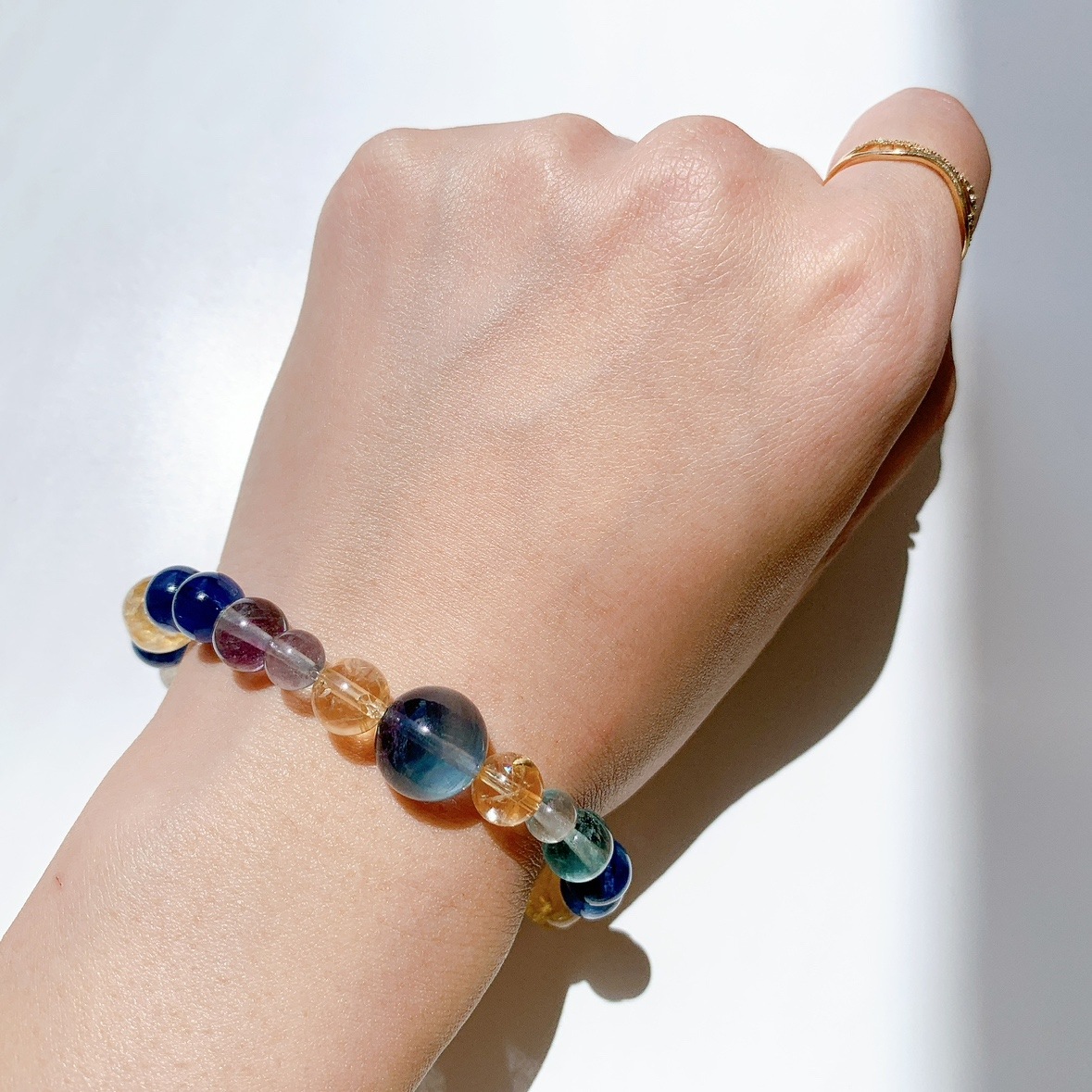 [90Y]ブルーフローライト,シトリン,水晶,フローライト,カイヤナイト,ラブラドライト ブレスレット