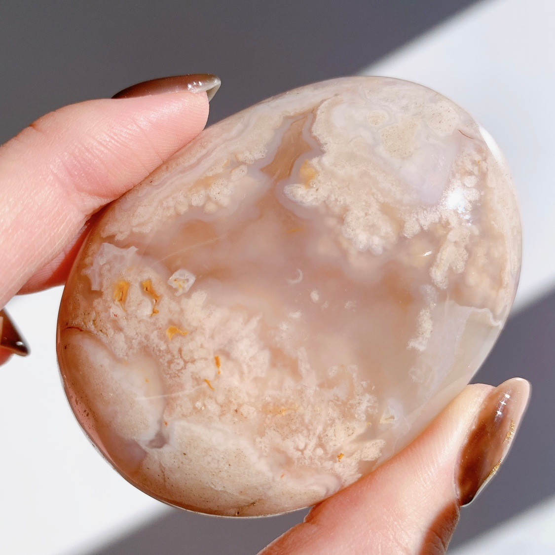 高品質グリーン桜瑪瑙グリーンアゲートハート握り石