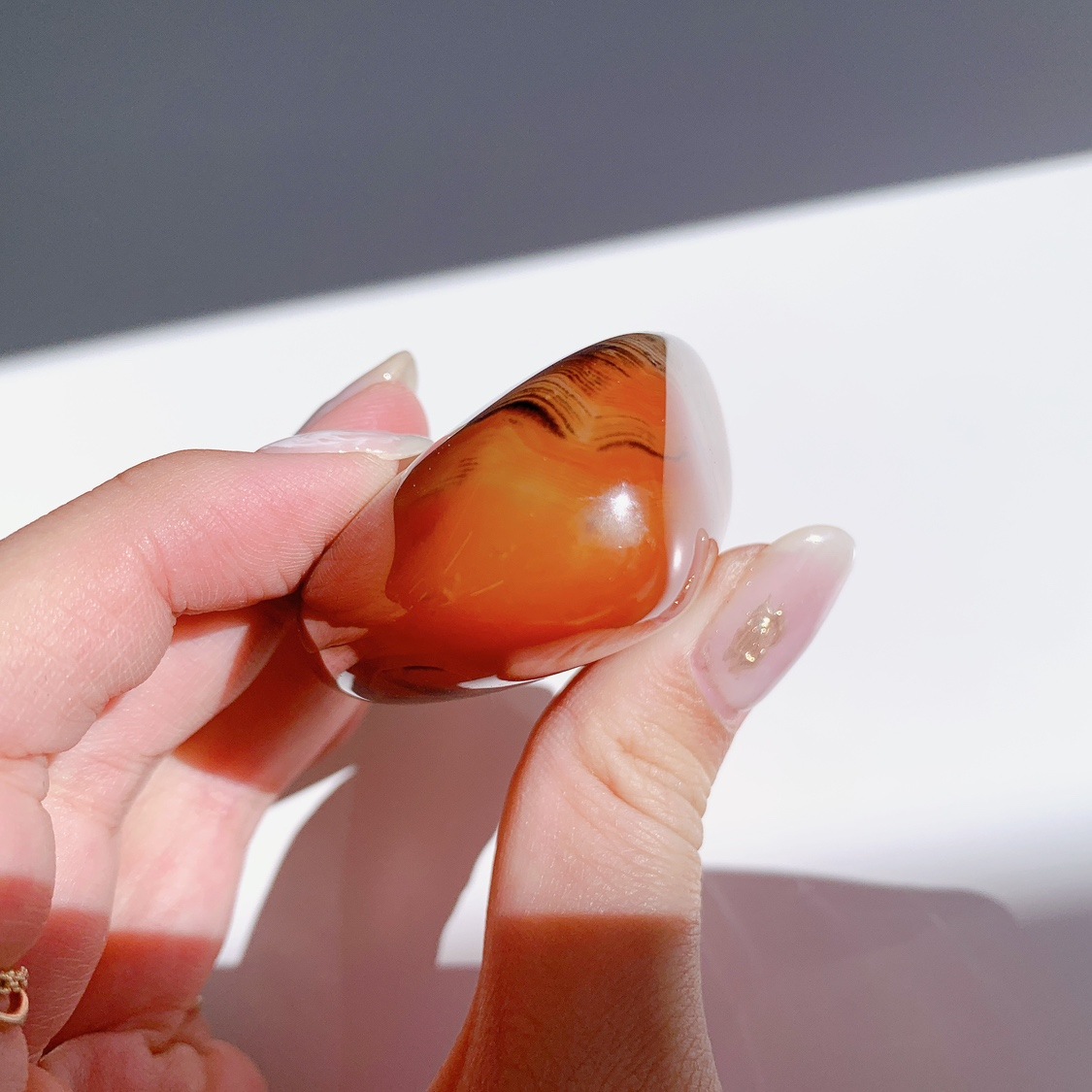 天然石 ブラックアゲート＆カーネリアン ハートパーム＆フレイム