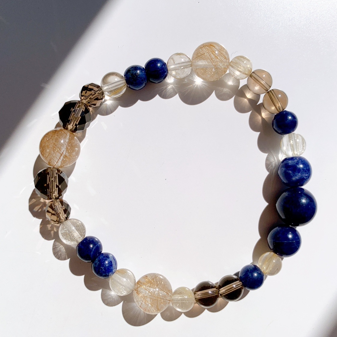 [3Y]ルチルクォーツ,ソーダライト,スモーキークォーツ ブレスレット