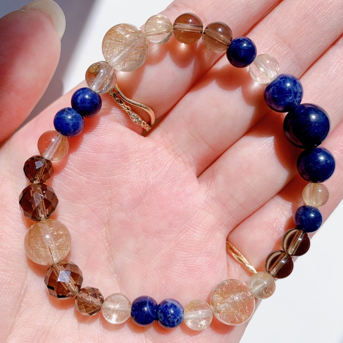 [3Y]ルチルクォーツ,ソーダライト,スモーキークォーツ ブレスレット