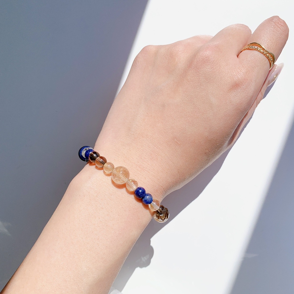 [3Y]ルチルクォーツ,ソーダライト,スモーキークォーツ ブレスレット