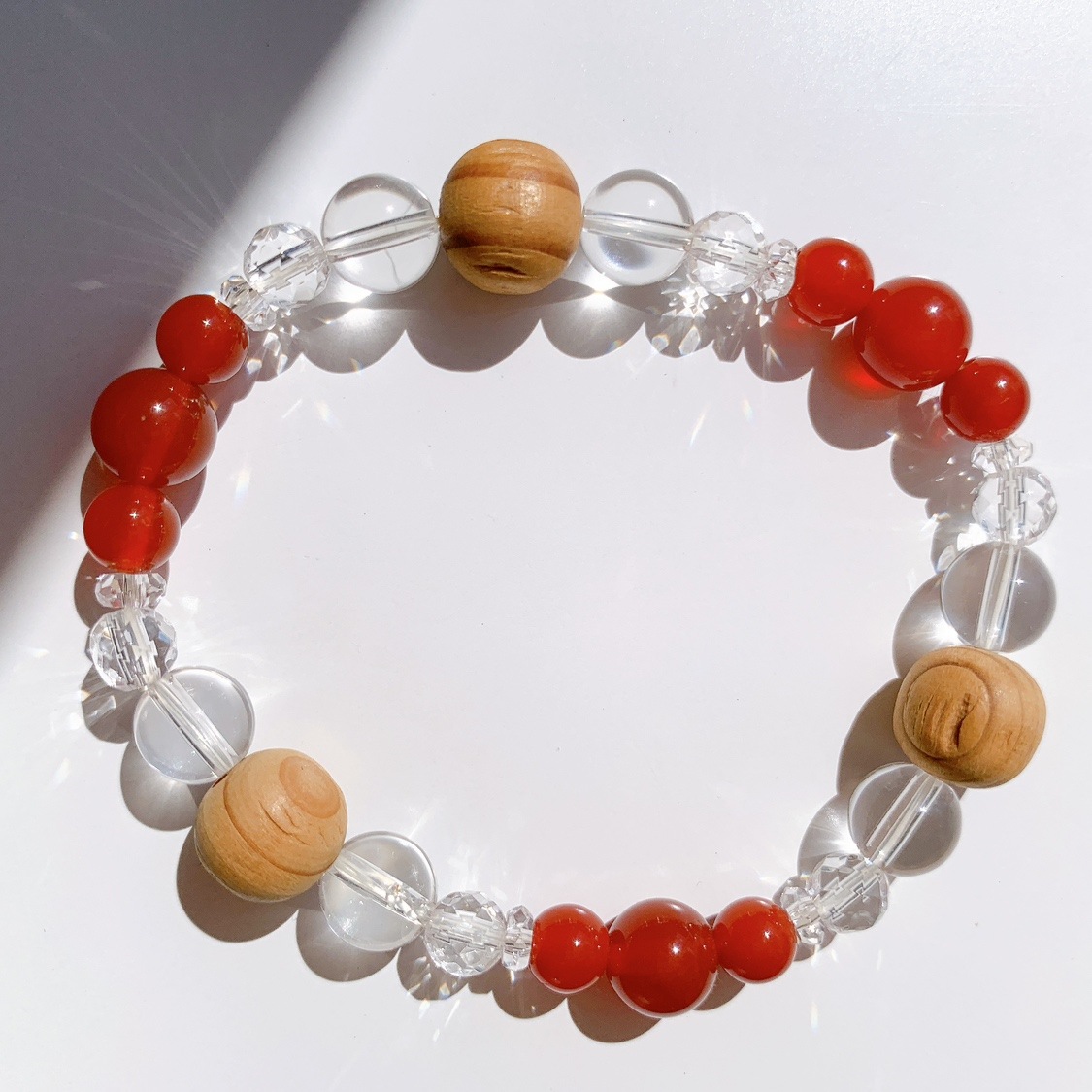 [59Y]赤メノウ,屋久杉,水晶 ブレスレット