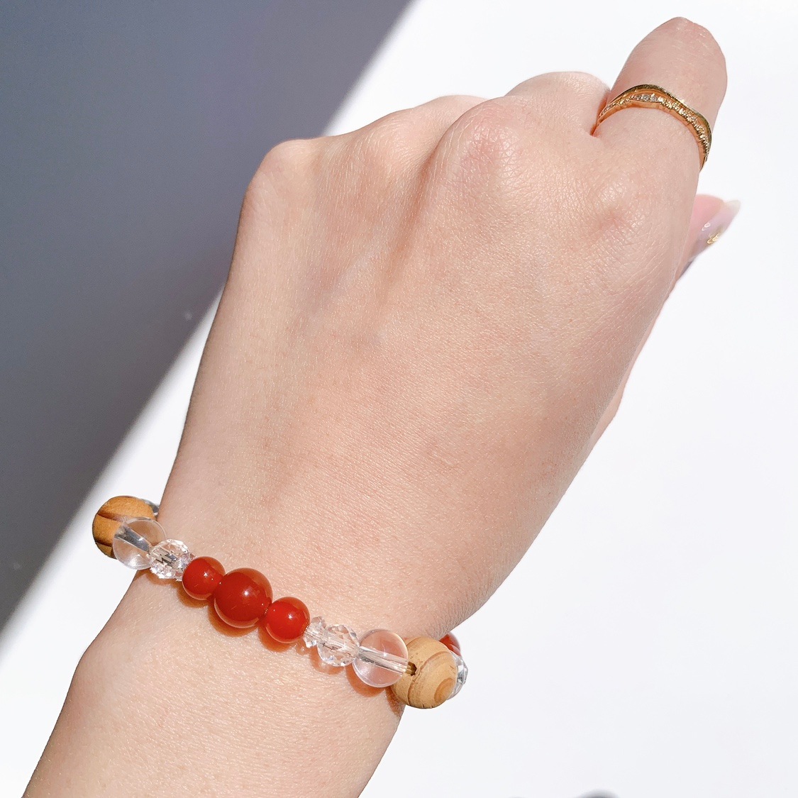 [59Y]赤メノウ,屋久杉,水晶 ブレスレット