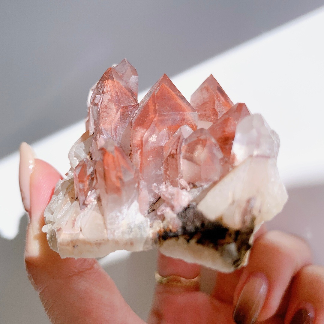 ピンク クォーツ　クラスター　ブラジル産　レッドファントム　赤富士　3点セット レッドファントムクォーツ サンセットファントム クラスター A