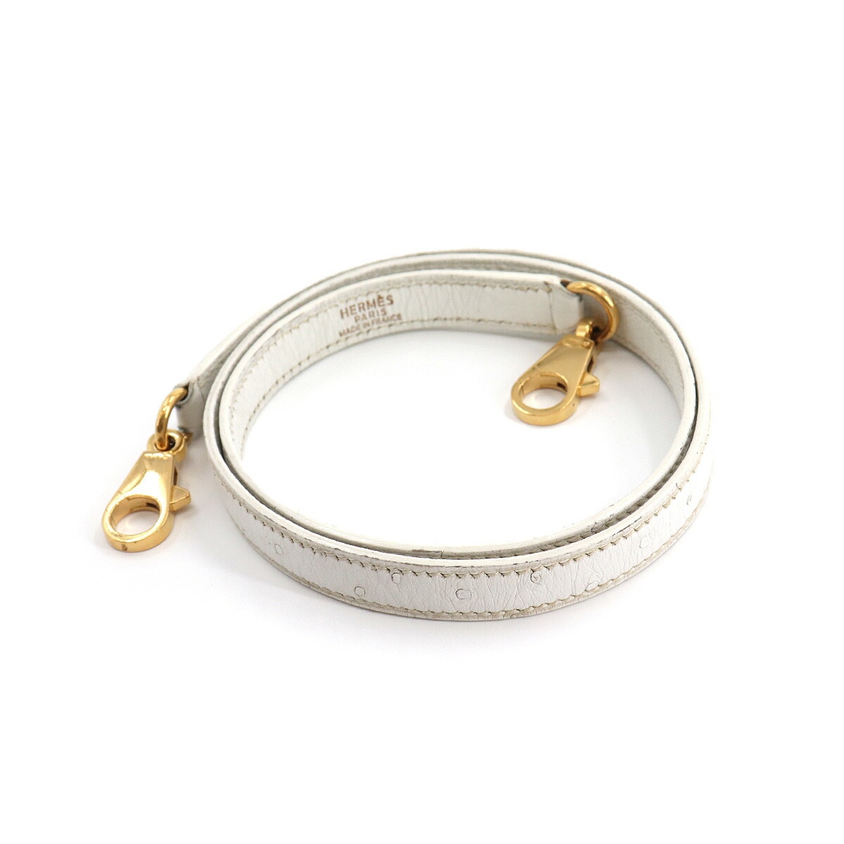 HERMES ショルダー ストラップ オーストリッチ レザー ホワイト ゴールド 金具 エルメス 90127937