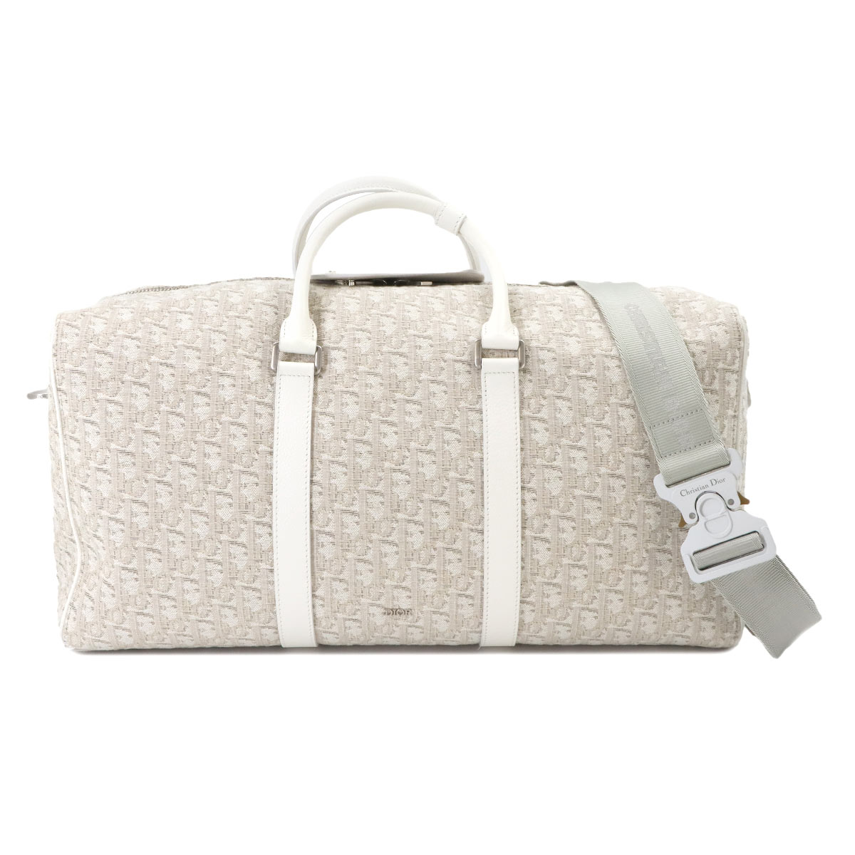 Christian Dior オブリーク 2way ボストン ショルダー バッグ キャンバス レザー ベージュ ホワイト シルバー 金具 Oblique Bag クリスチャン ディオール 90240296