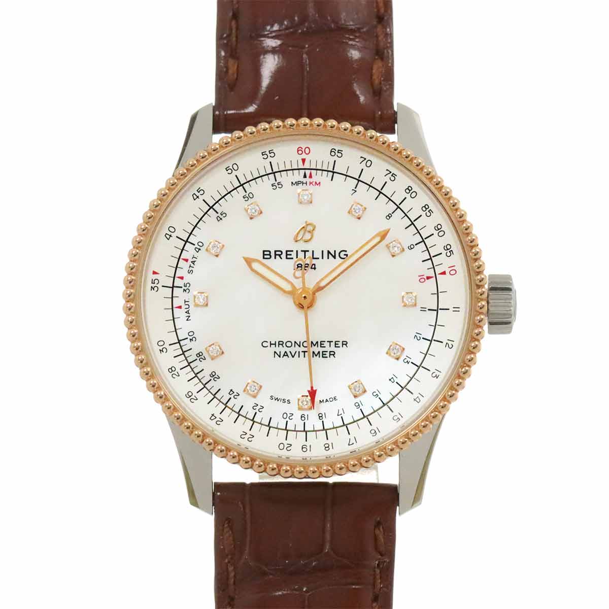 【新品同様】 BREITLING ナビタイマー オートマチック 35 コンビ U17395 ボーイズ 腕時計 12P ダイヤ ホワイトシェル K18PG ピンクゴールド オートマ 自動巻き ウォッチ Super Ocean ブライトリング 90251021