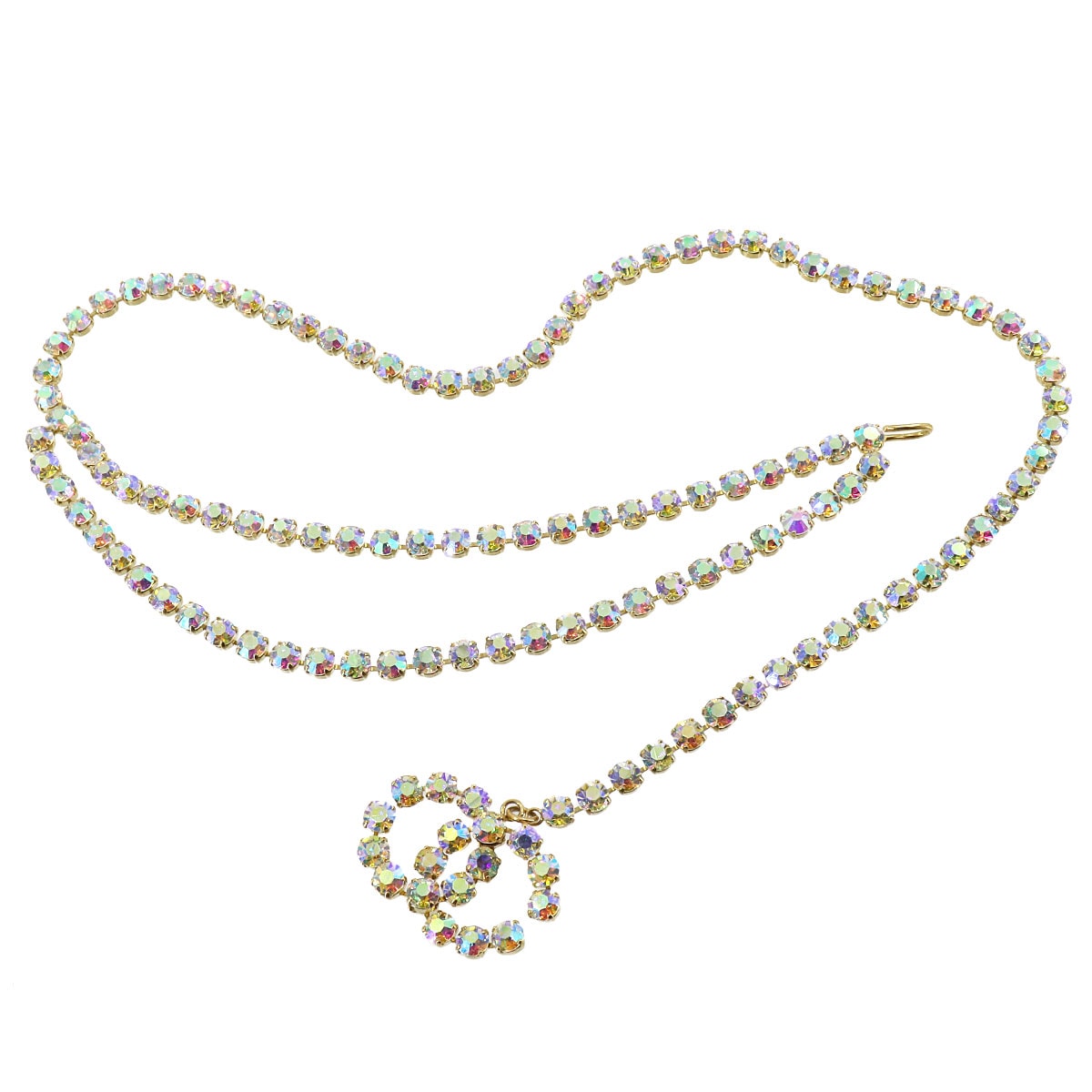 CHANEL ココマーク ラインストーン チェーン ベルト ゴールド オーロラ 95P ヴィンテージ アクセサリー　Chain Belt シャネル 90240372