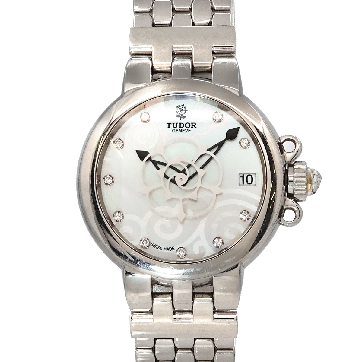 TUDOR クレア ド ローズ 35700 レディース 腕時計 デイト ホワイトシェル オートマ 自動巻き ウォッチ Clair De rose チューダー チュードル 90258601