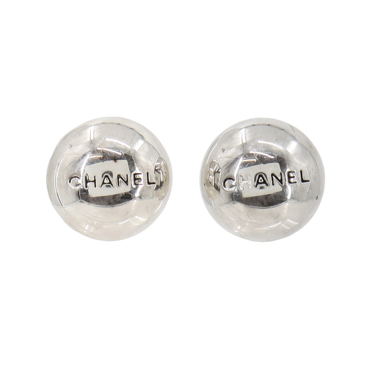 CHANEL ロゴ ラウンド ピアス シルバー 98P ヴィンテージ アクセサリー Earrings シャネル 90253822