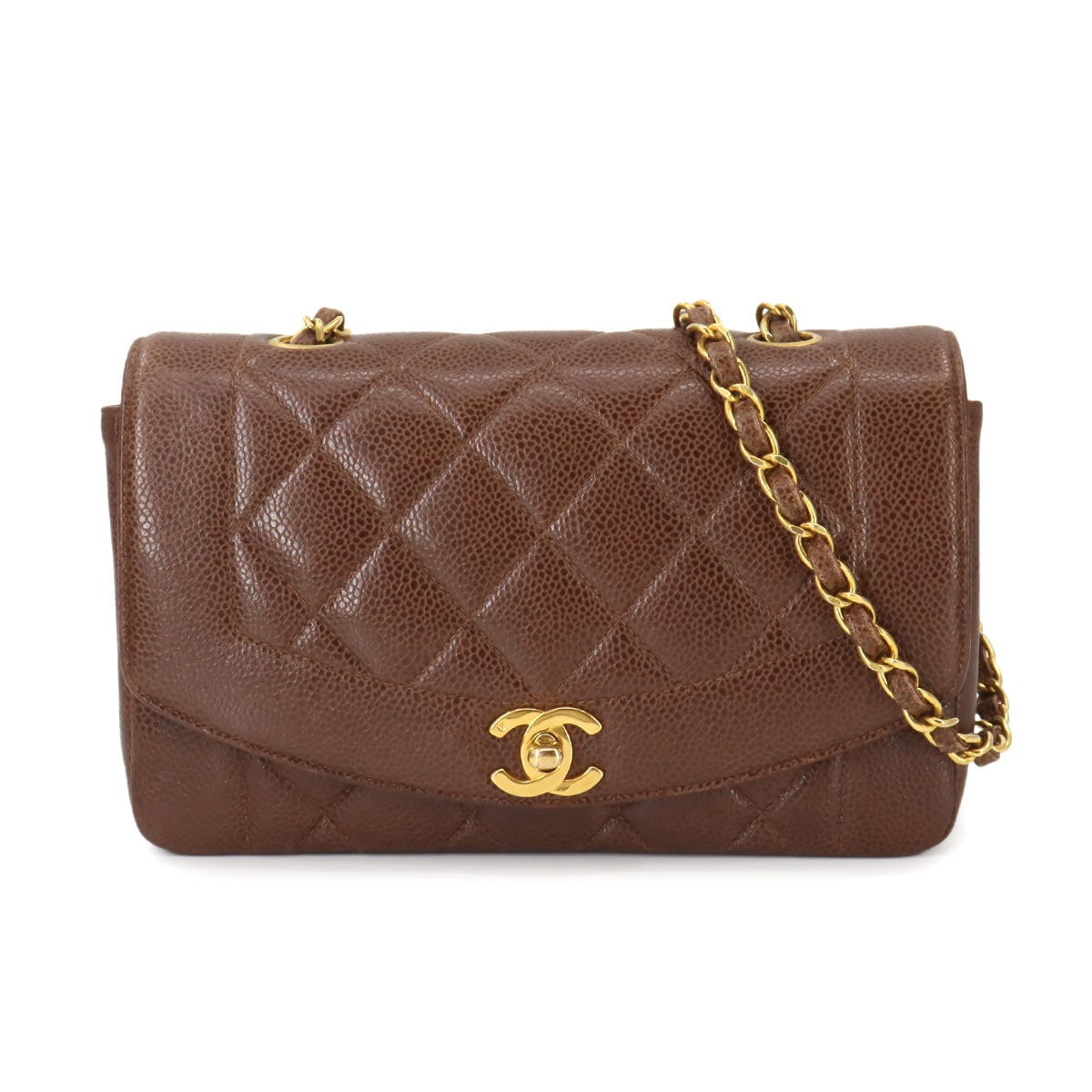 CHANEL ダイアナ マトラッセ 22 チェーン ショルダー バッグ キャビアスキン ブラウン A01164 ヴィンテージ Diana Matelasse Bag シャネル 90258291