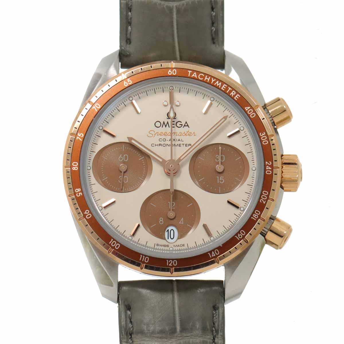 OMEGA スピードマスター 38 コーアクシャル クロノグラフ コンビ 324 23 38 50 02 002 ボーイズ 腕時計 デイト ブラウン シルバー K18PG 自動巻き Speedmaster オメガ 90266500