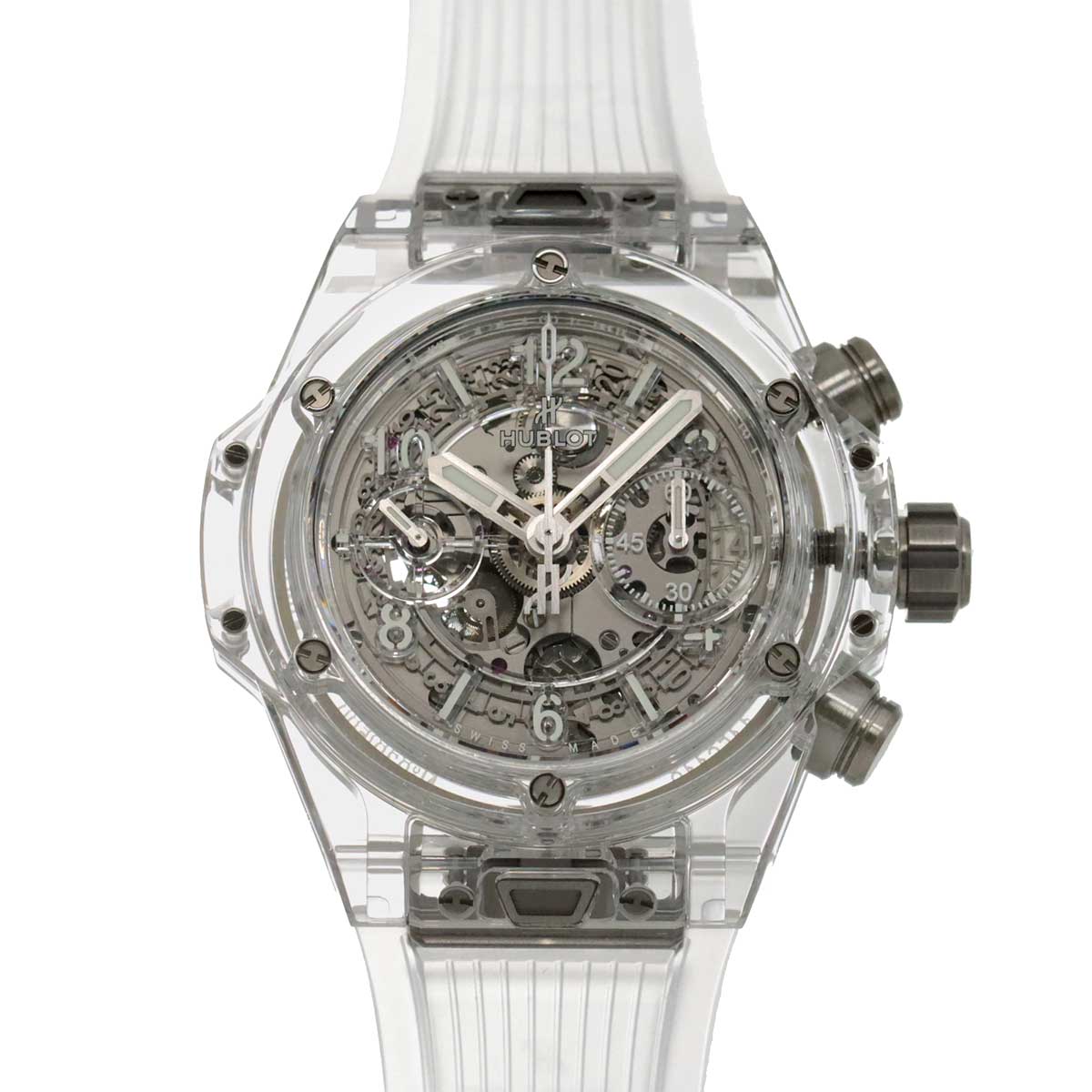 HUBLOT ビッグバン ウニコ サファイア 441 JX 4802 RT 世界限定500本 クロノグラフ メンズ 腕時計 デイト スケルトン 自動巻き Big bang ウブロ 90254156