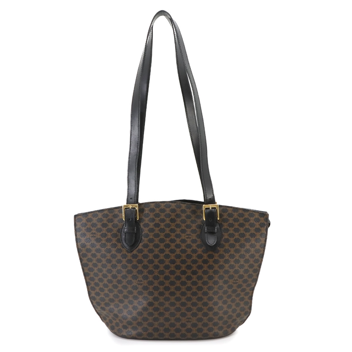 CELINE マカダム柄 トート バッグ PVC レザー ブラック ブラウン ゴールド 金具 ヴィンテージ Macadam Tote Bag セリーヌ 90265160