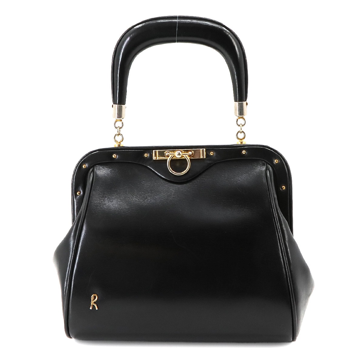 Roberta di Camerino ワンハンドル ハンド バッグ レザー ブラック ヴィンテージ ゴールド 金具 Hand Bag ロベルタ ディ カメリーノ 90267066