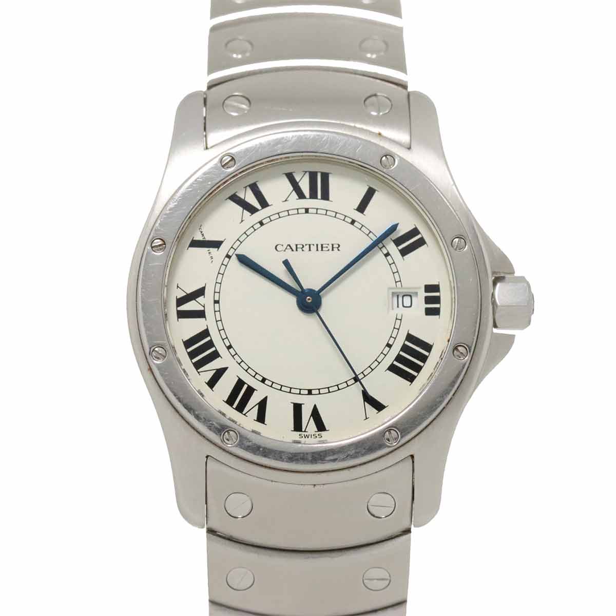 Cartier サントスクーガーMM W20027K1 ボーイズ 腕時計 デイト ホワイト クォーツ ウォッチ Santos Cougar カルティエ 90267828