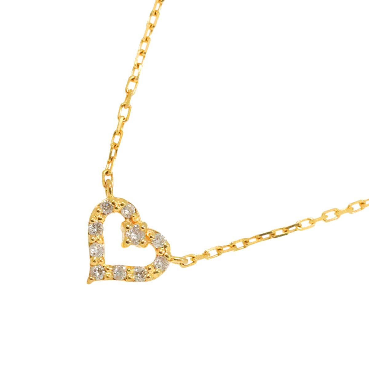 agete ハート ダイヤ 0.04ct ネックレス 40cm K18 YG イエローゴールド 750 Diamond Necklace アガット 90265654